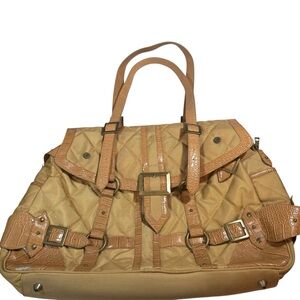 Suzanne Somers Tan Quilted Tote Bag
